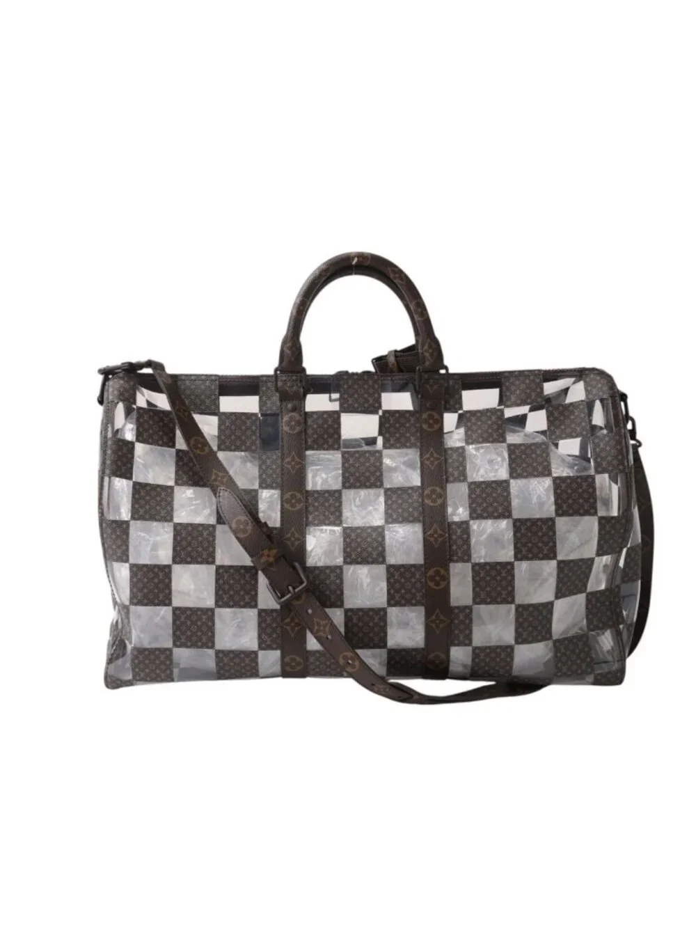 Louis Vuitton Monogram Chess Keepall Bandouliere 50 Boston Bag Brown